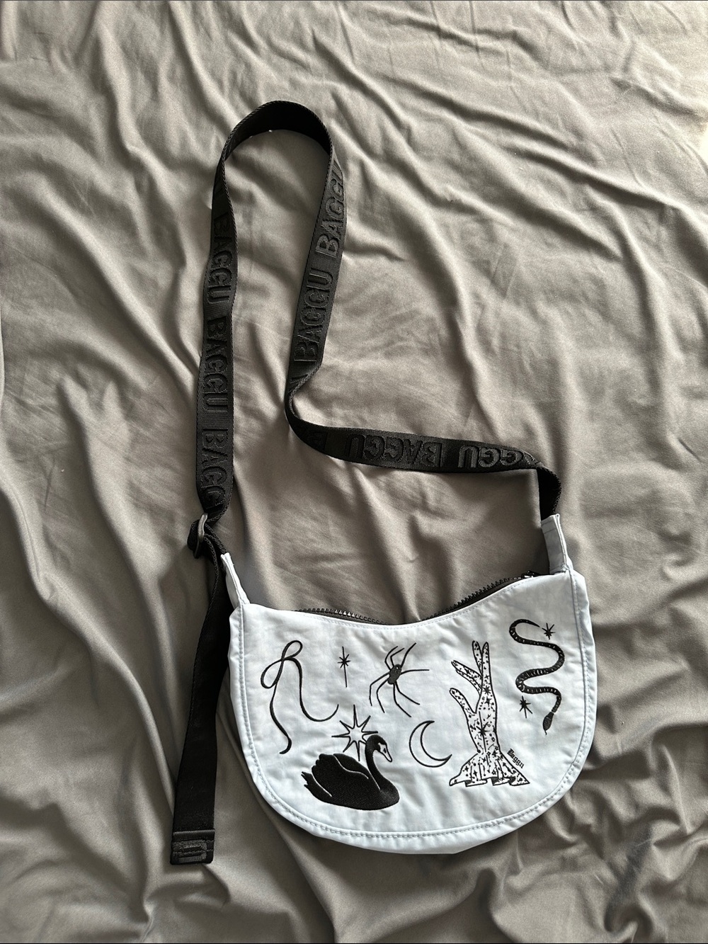 BAGGU Crescent Small Crossbody Bag in Embroidered Ballet Icons